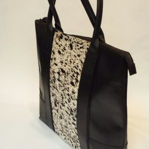 All Saints Black Leather Animal Hide Tote